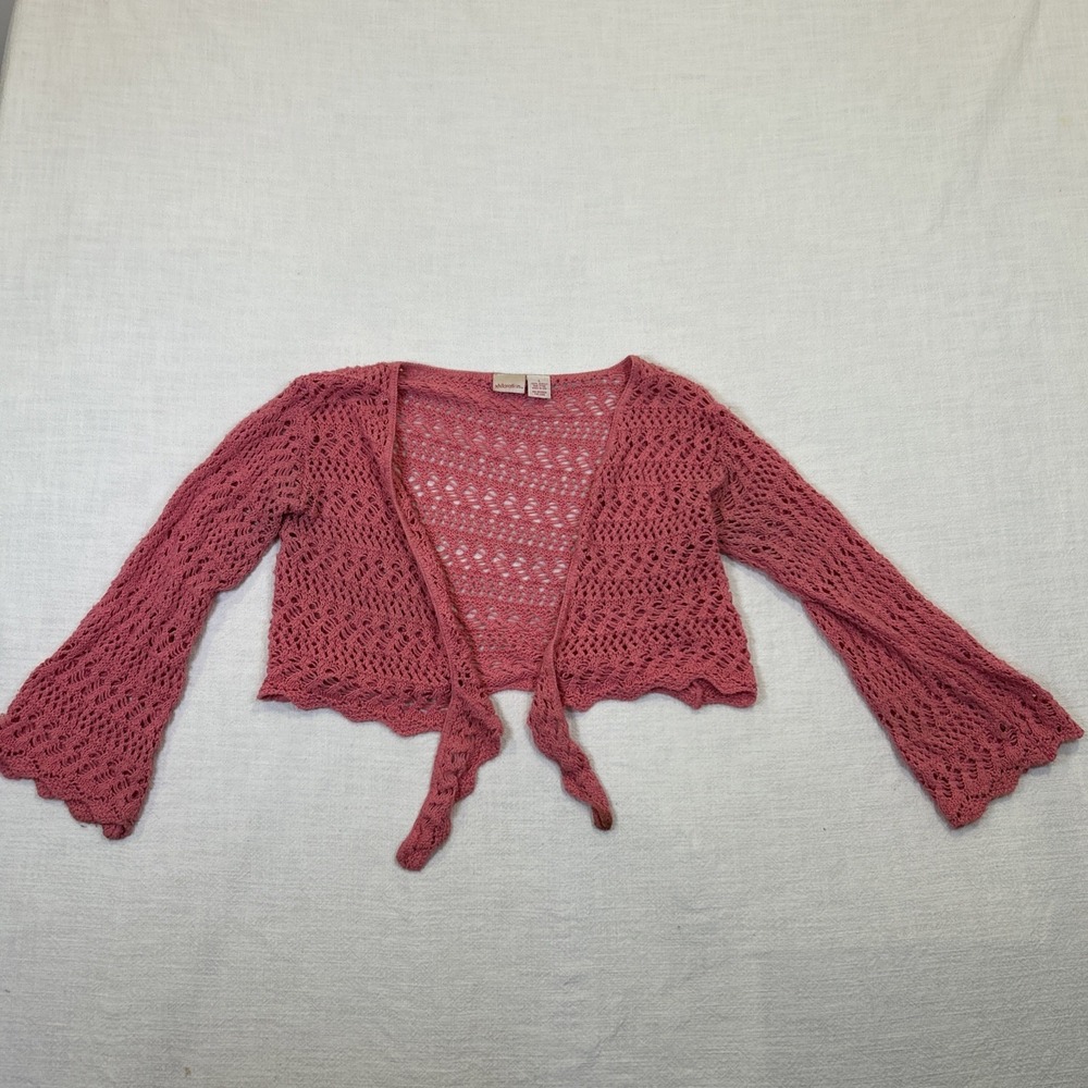 Xhilaration Women's Cropped Pink Cardigan Knit Boho‎ Sweater with Tie Closure L